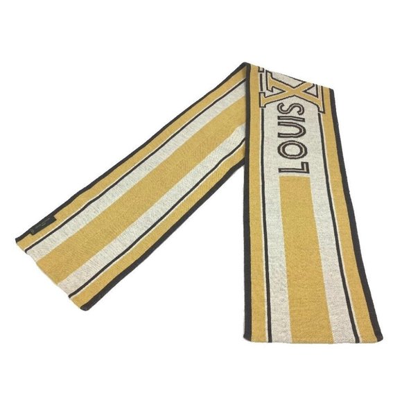 AUTHENTIC LOUIS VUITTON border Scarf logo Scarf wool Beige x Brown - Picture 1 of 12